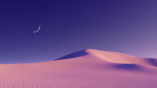 虚幻的沙漠景观和半月形的夜空3D动画视频素材
