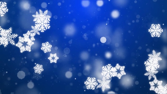 雪花飘落在蓝色的天空与蓝色粒子在冬季圣诞循环背景视频素材
