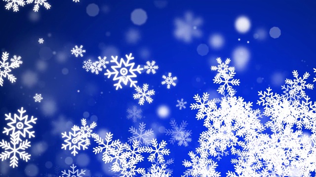 35、大雪纷飞，雪花形状各异。许多蓝色冷片元素背景。视频素材