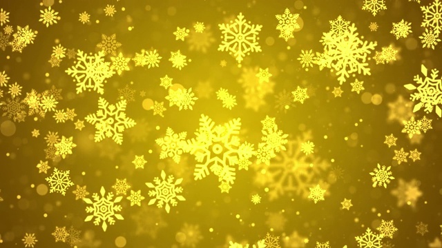 美丽的金色闪闪的颗粒漂浮的雪花雪花抽象的循环背景视频素材