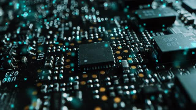 先进的高技术概念可视化电路板CPU处理器芯片启动人工智能数据处理数字化。数字信息线视频素材