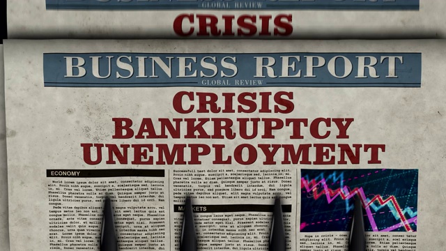 商业报道报纸的危机，破产和失业印刷视频素材
