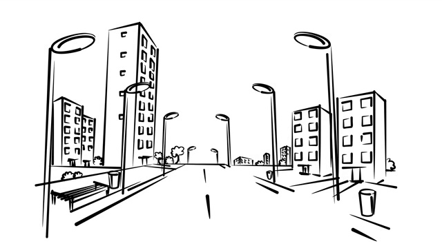 城市街道和房屋的草图。视频下载
