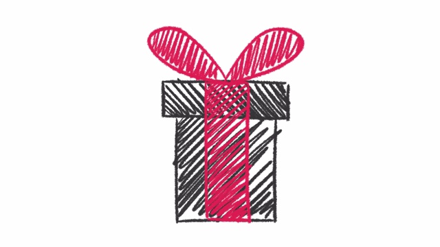 手绘礼盒与红丝带和蝴蝶结动画阿尔法通道，运动图形。视频下载