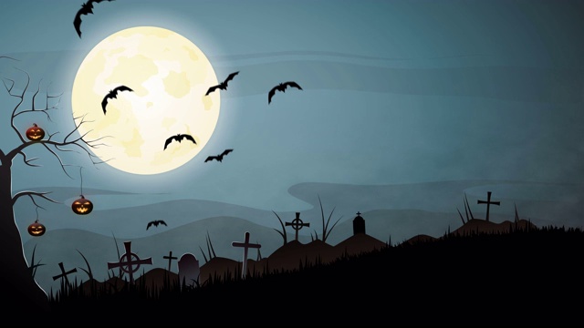 万圣节背景与蝙蝠墓地。4 k的动画视频下载