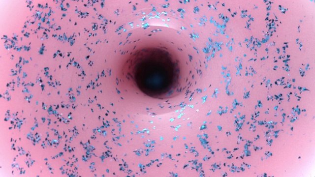 粉色液体和蓝色闪光创造一个漩涡视频素材