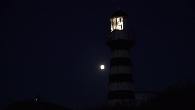 太平洋岸边的灯塔在夜晚发光视频下载