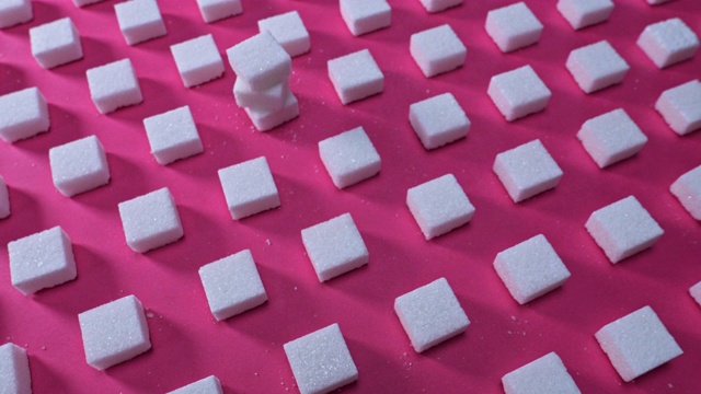 图案方糖在粉红色的背景上，平移拍摄视频素材