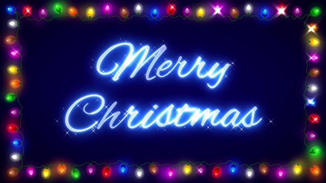 圣诞彩灯框架与圣诞快乐的文字视频素材