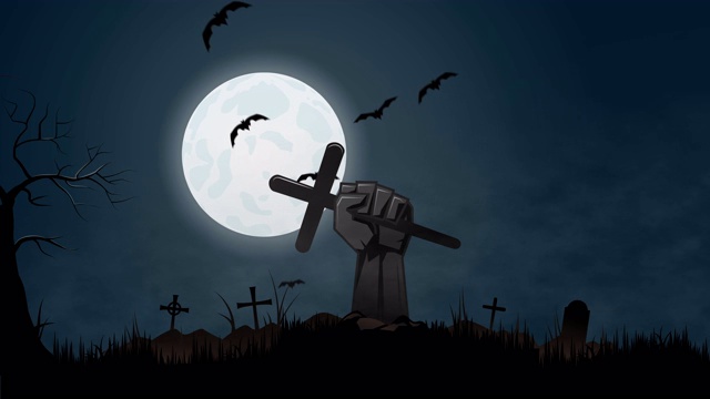 万圣节幽灵夜的背景与手牵十字架。4 k的动画视频下载