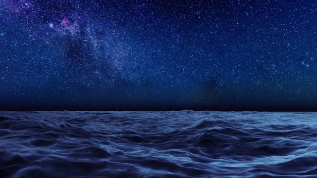 星空与银河在海洋表面的3D动画视频素材