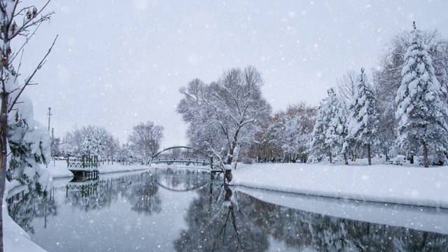 美丽的冬季景观与河流-可循环视频下载