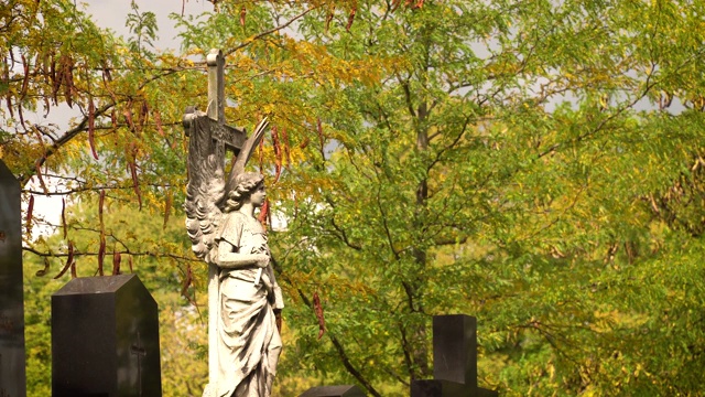 天使雕像公墓视频素材