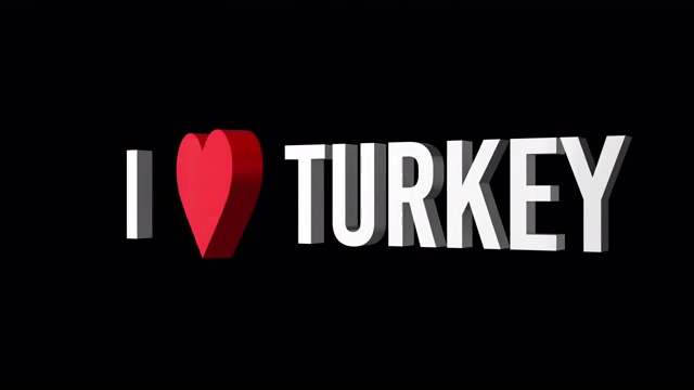 我喜欢土耳其。文本和心脏3d。阿尔法通道视频下载