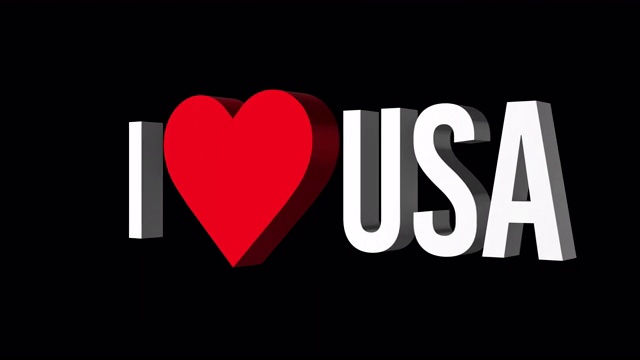 我爱美国。文本和心脏3d。阿尔法通道视频下载