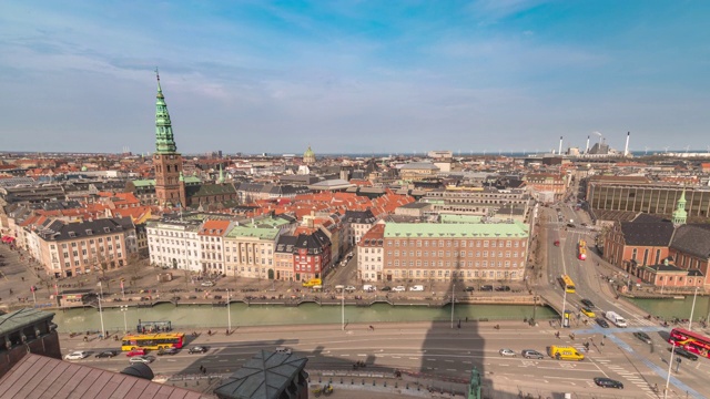丹麦哥本哈根时间间隔为4K，高角度视角城市天际线时间间隔视频下载