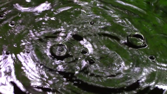 水滴落入水中会产生抽象的波形和气泡视频素材