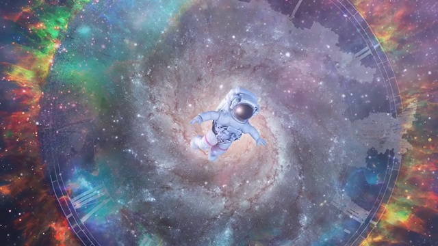 宇航员在美丽多彩的空间视频下载