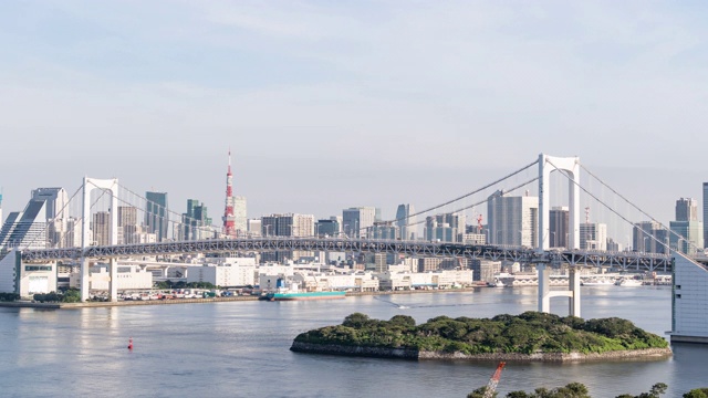 4K超高清夜间至白天延时:鸟瞰图的虹桥与东京塔和东京市中心城市景观日本。视频下载