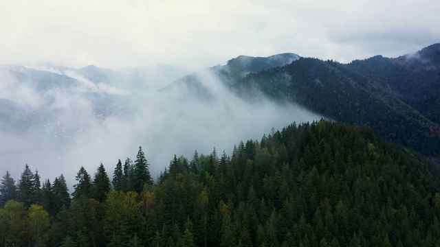 风景鸟瞰图的山覆盖在雾视频下载