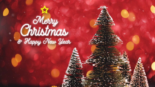 圣诞快乐，新年快乐，圣诞树上的红色闪闪发光的灯，节日的散景漩涡背景。节日贺卡视频素材