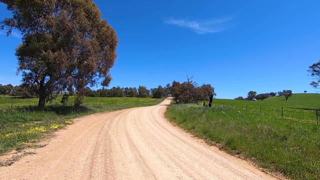 在一条宽阔的乡村土路上慢慢地行进着视频下载