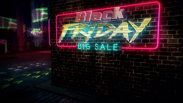赛博朋克城市风格介绍与黑色星期五的销售主题视频下载