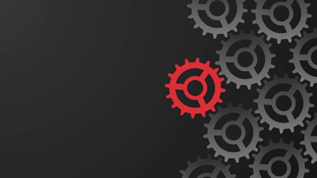 一个红色的齿轮旋转着一个齿轮系统。计算智能、团队合作、协作的抽象概念。工业、科学和商业运动背景。视频下载