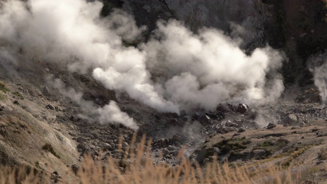 堪察加半岛的自然侵略性火山景观-温泉，活火山地热田视频素材