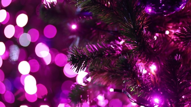 夜晚的圣诞彩灯挂在城市广场的圣诞树上视频素材