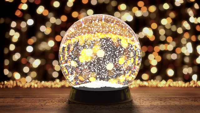 玻璃雪花球与飞舞的雪花背景圣诞灯视频素材