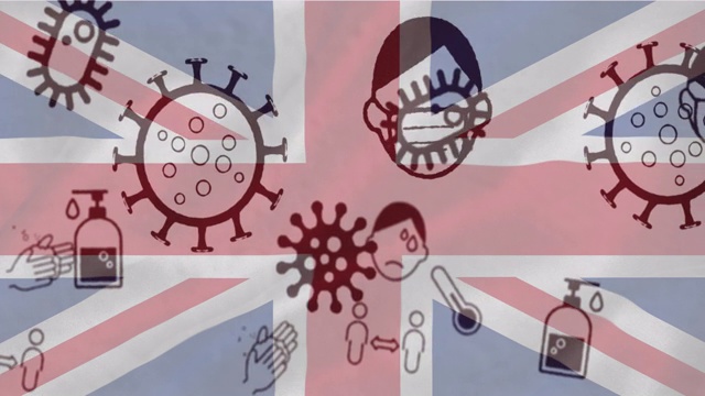 冠状病毒概念图标对抗英国国旗视频素材