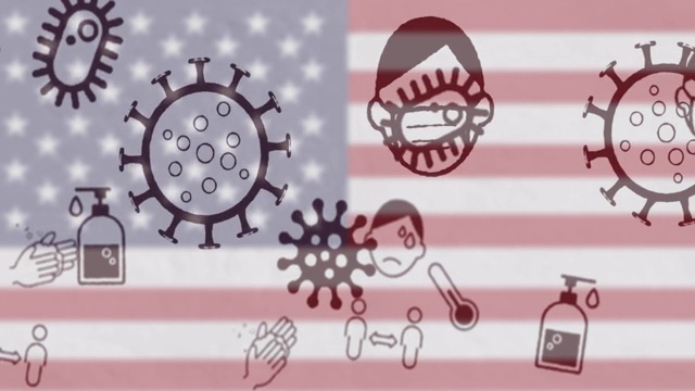 冠状病毒概念图标对抗美国国旗视频素材