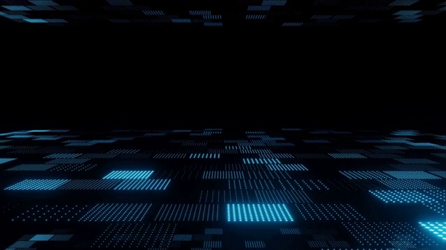 抽象飞行蓝色粒子在黑色背景的3d渲染视频素材