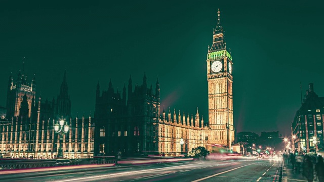英国伦敦著名的大本钟钟楼，美丽的夜晚。视频下载