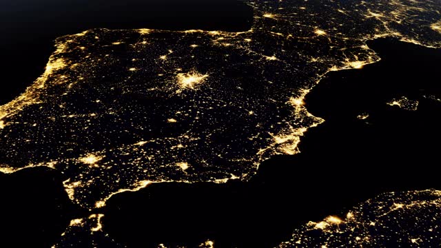 伊比利亚半岛晚上在地球上从太空行星旋转视频素材