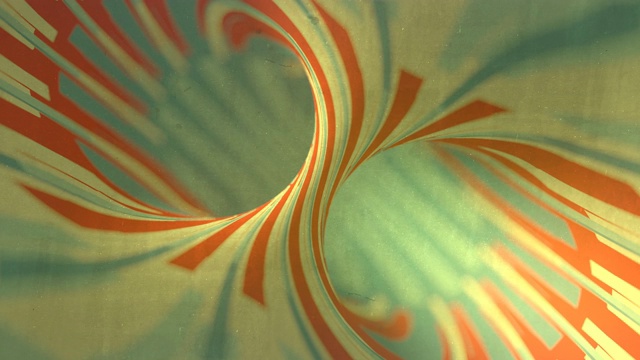 幻想在肮脏的旧表面上旋转着催眠的螺旋色图案。光学错觉与景深的几何背景。无缝循环动画。3 d渲染。4 k, UHD视频素材