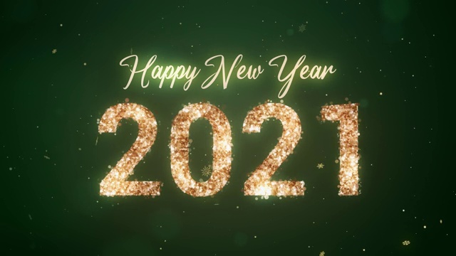 2021新年快乐。绿色背景上闪烁着金色。Loopable视频下载
