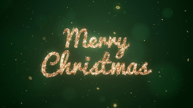 圣诞快乐。绿色背景上闪烁着金色。Loopable视频素材