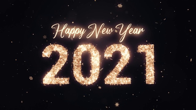 2021新年快乐。金色在黑暗的背景上闪闪发光。Loopable视频素材