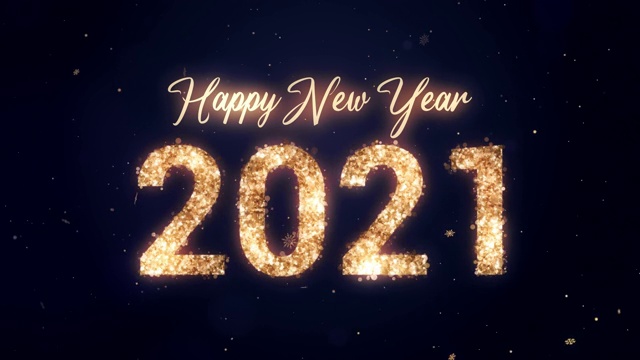 2021新年快乐。蓝色背景上的金色闪光。Loopable视频下载