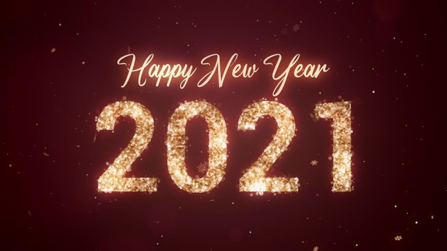 2021新年快乐。红色背景上闪烁着金色。Loopable视频下载