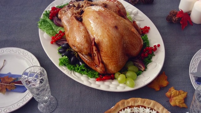 家庭享用传统节日火鸡大餐视频素材