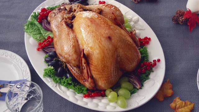 家庭享用传统节日火鸡大餐视频素材