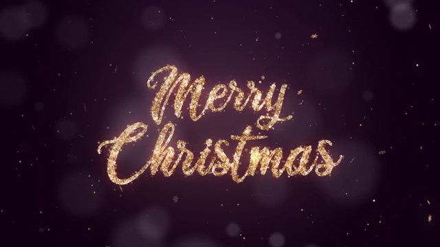 手写的圣诞快乐文字与金色闪光在紫色的背景。视频下载