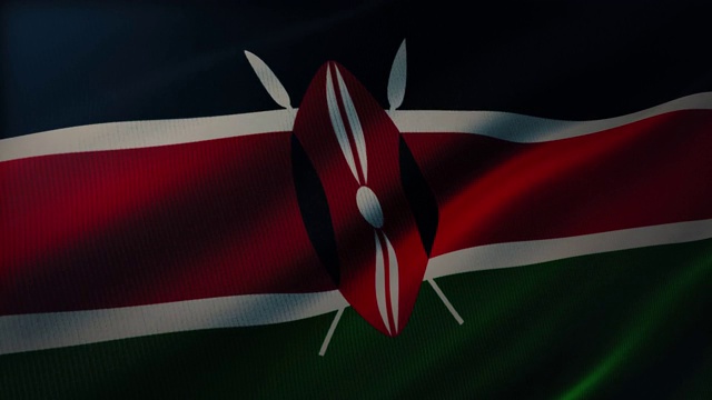 4K肯尼亚国旗在风中飘扬，织物质地非常细致视频素材