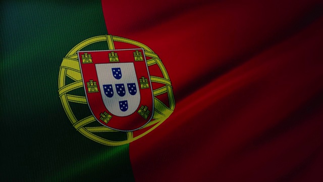4K葡萄牙国旗在风中飘扬与高度详细的织物纹理视频素材