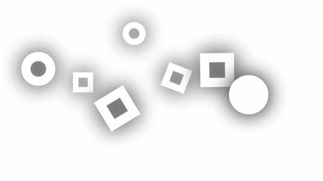 带有阴影的正方形和圆形在白色上移动和旋转视频素材