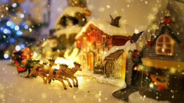无缝冰雪圣诞小镇装饰，4K视频动画。视频素材