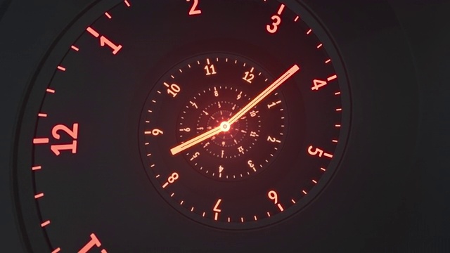 螺旋时钟-时间的流动-黑暗，红色，橙色视频素材